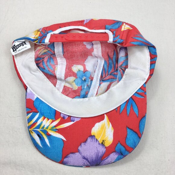 Vintage Wendy's Tropical Snapback Hat Red One Size Hibiscus Beach Cap Baseball - Picture 7 of 8